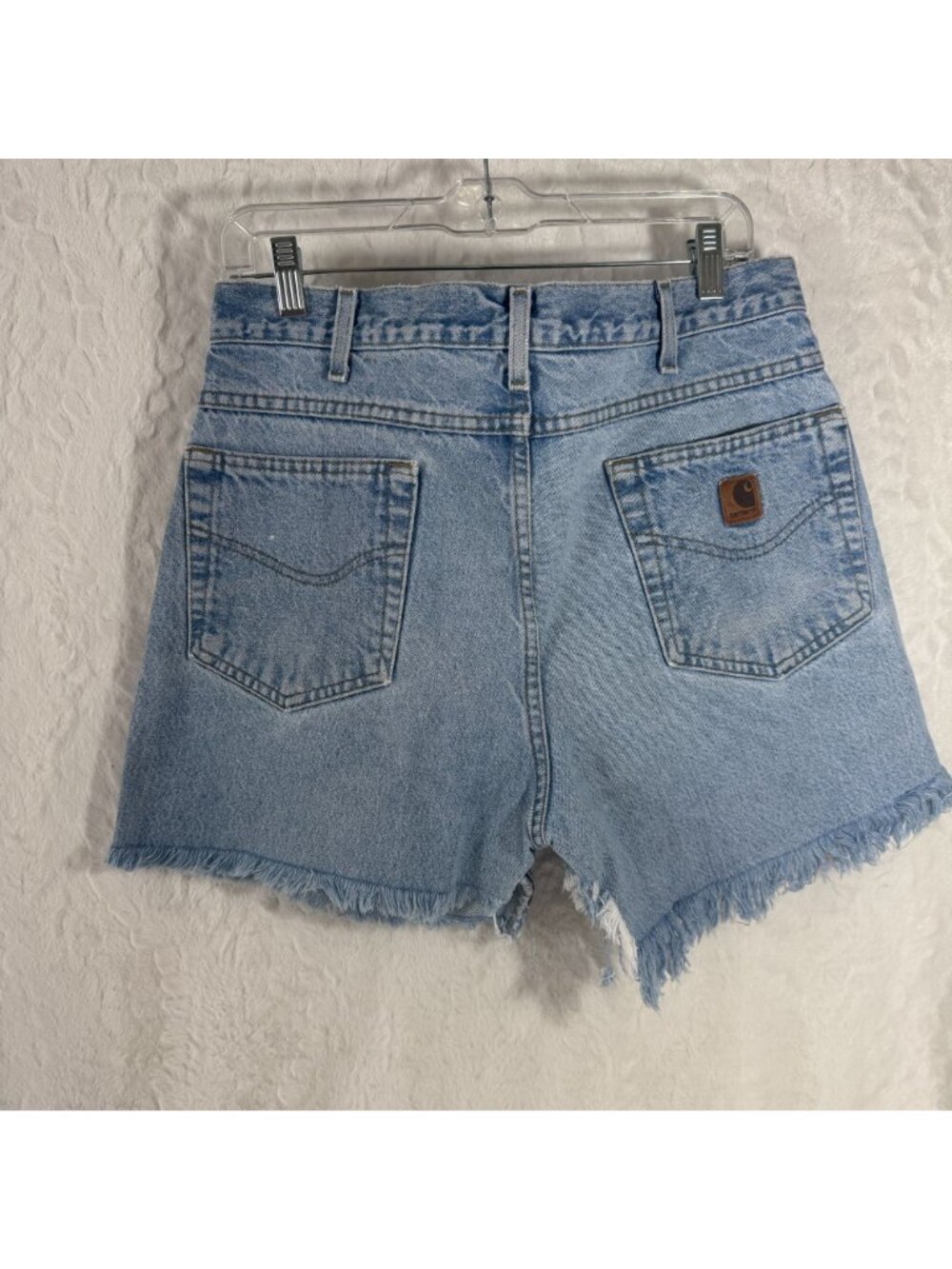 Vintage Carhartt Light Wash Denim Frayed Hem High-Waisted Shorts Streetwear - Picture 4 of 6